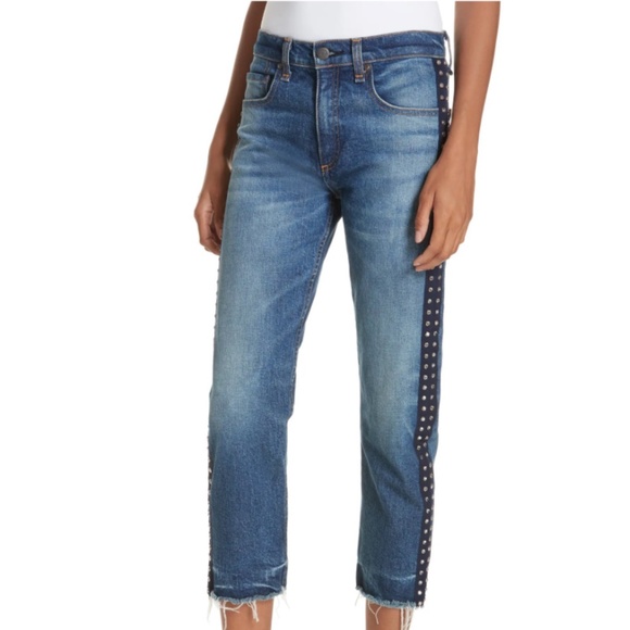 Ines Rhinestone Studded Tuxedo Stripe Jeans 27 - Picture 1 of 8